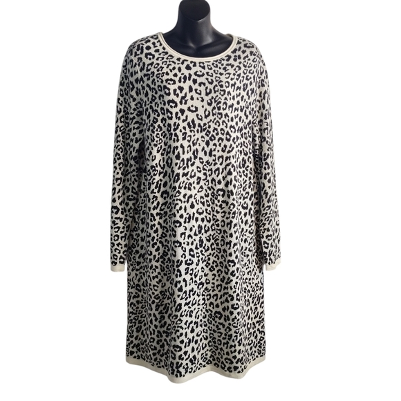 Tessamina Sweater Dress Women's Black White Animal Print Longsleeve Size Medium - Picture 1 of 7